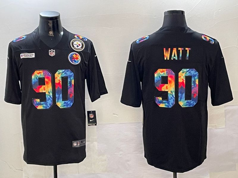 Men Pittsburgh Steelers #90 Watt Black Rainbow 2024 Nike Limited NFL Jersey style 2->pittsburgh steelers->NFL Jersey